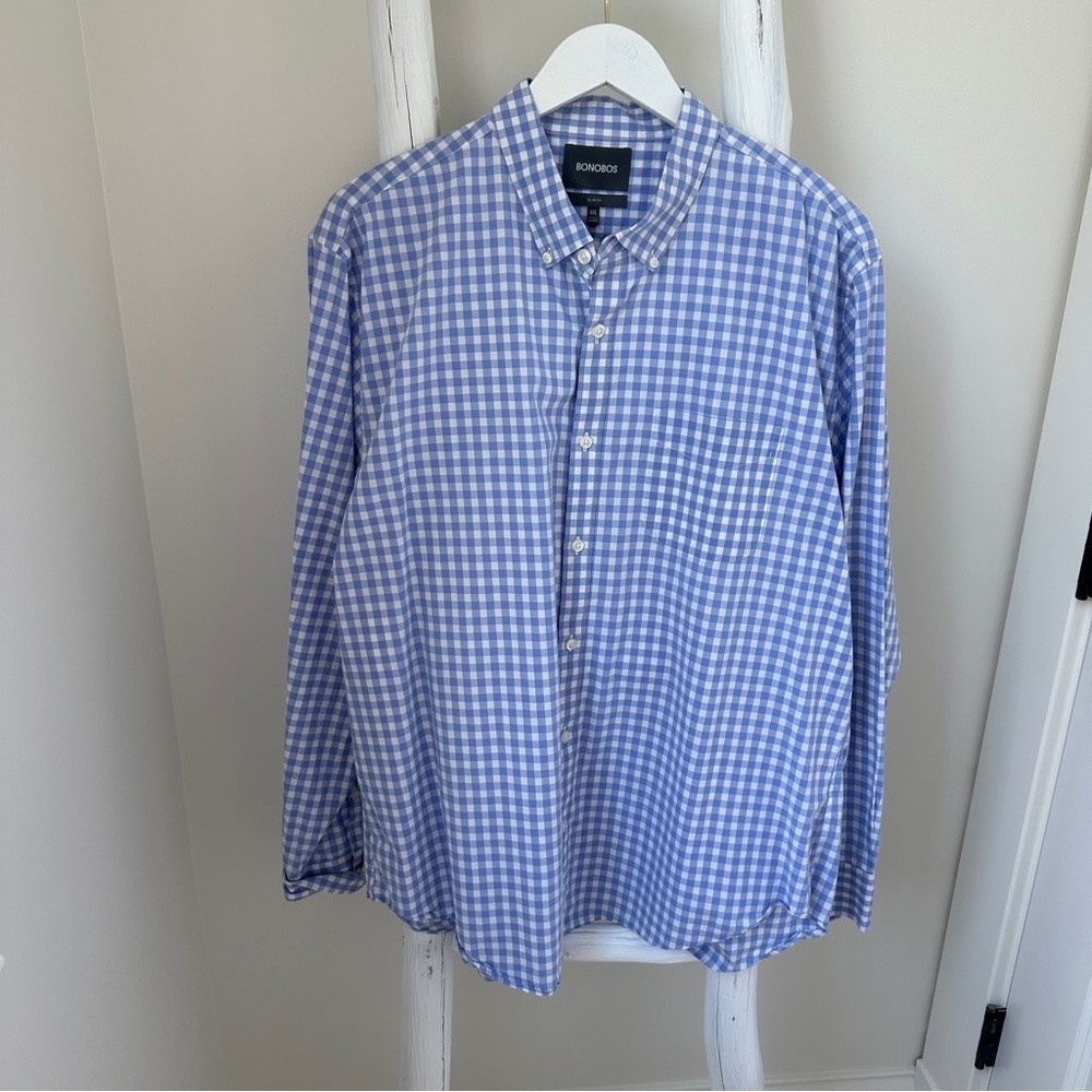 Bonobos Men's Light Blue Gingham Long Sleeve Button Down Shirt Size XXL - Picture 2 of 11